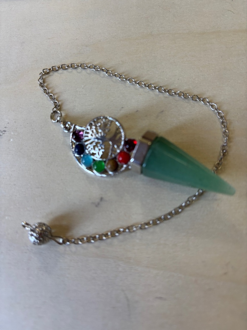 Silver Green Aventurine Pendulum Necklace with Multi-Gem Accents